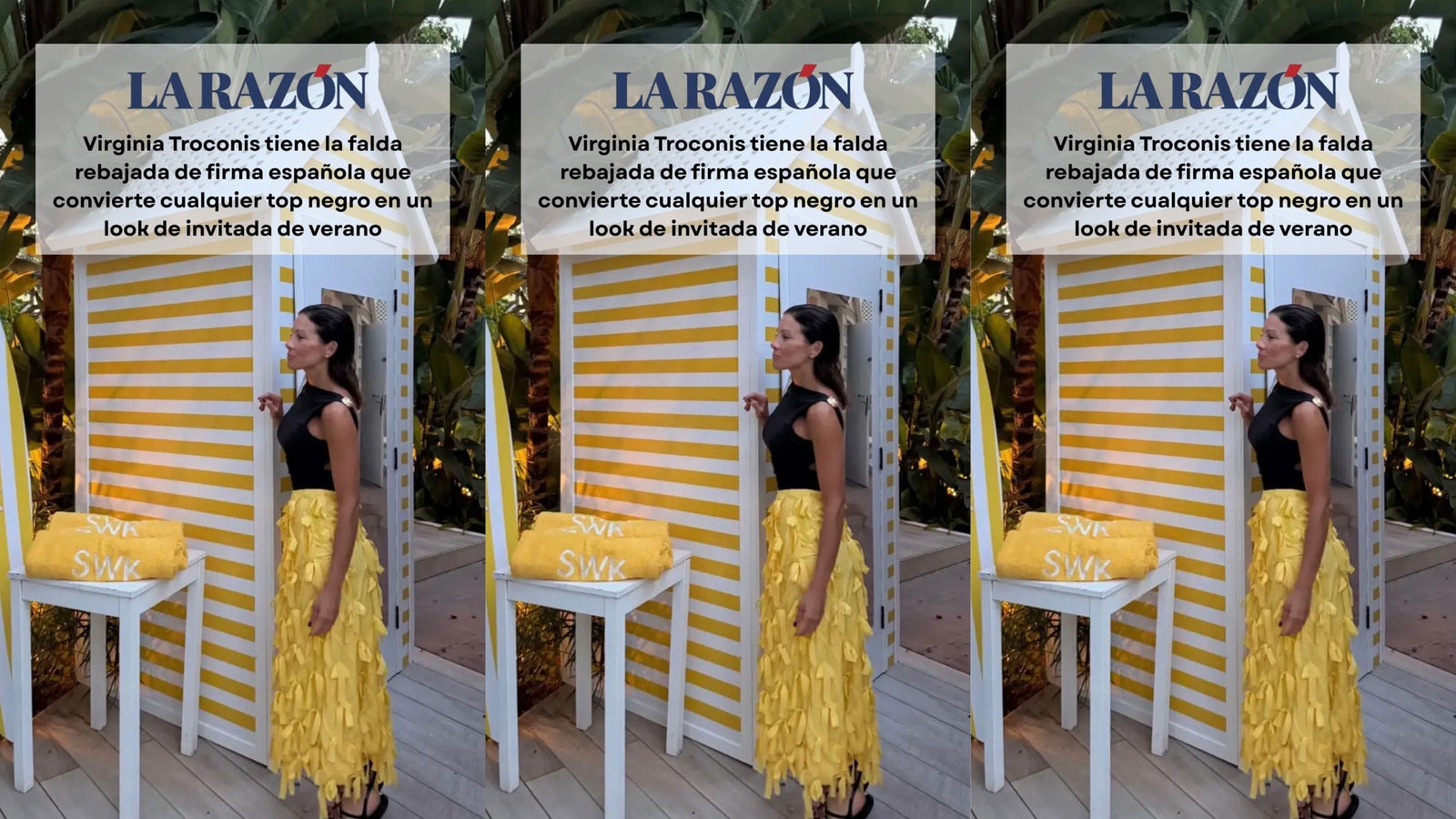 La Razón destaca la falda de Coosy elegida por Virginia Troconis como el look de invitada perfecto para el verano