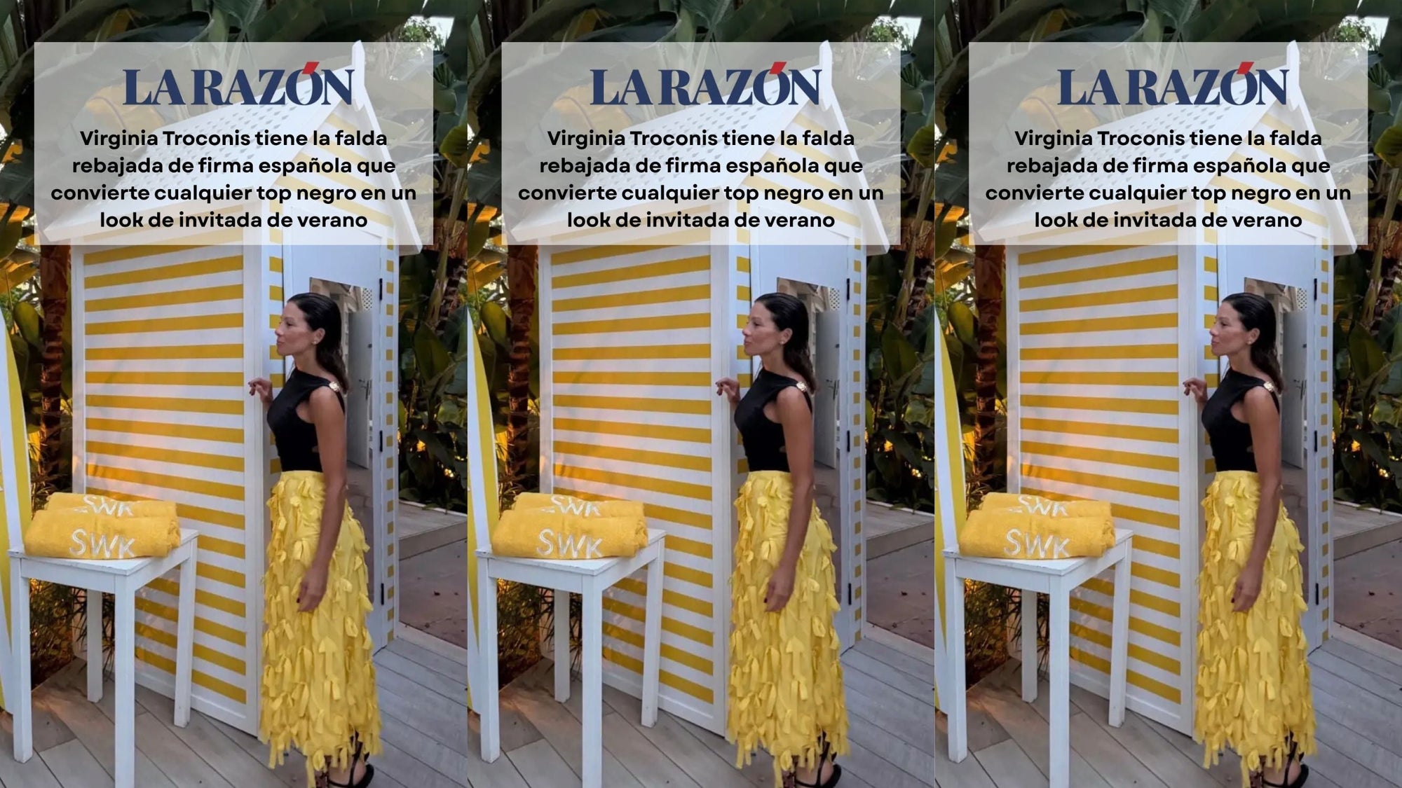 La Razón destaca la falda de Coosy elegida por Virginia Troconis como el look de invitada perfecto para el verano