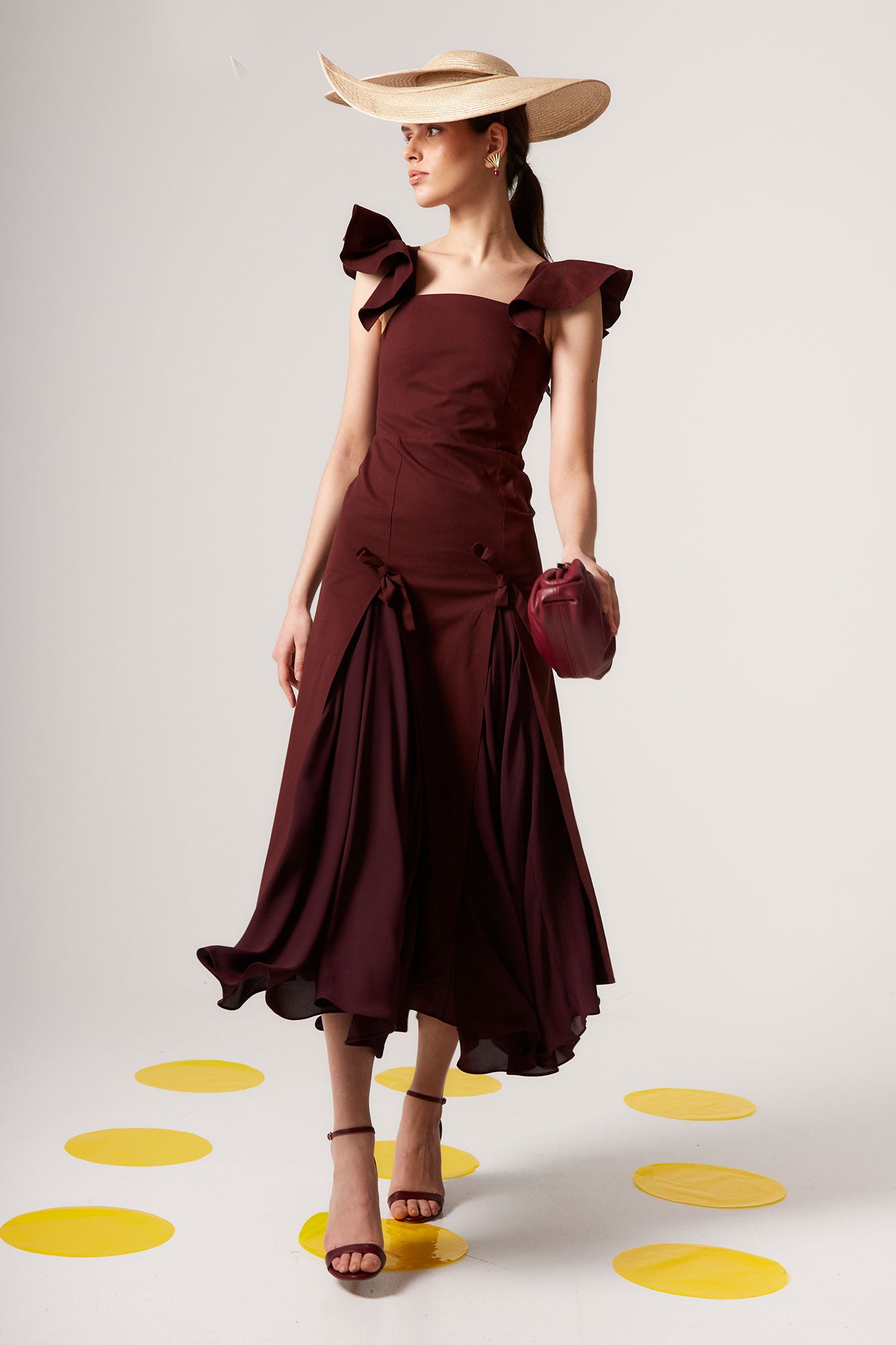 VESTIDO NORA LISO GRANATE