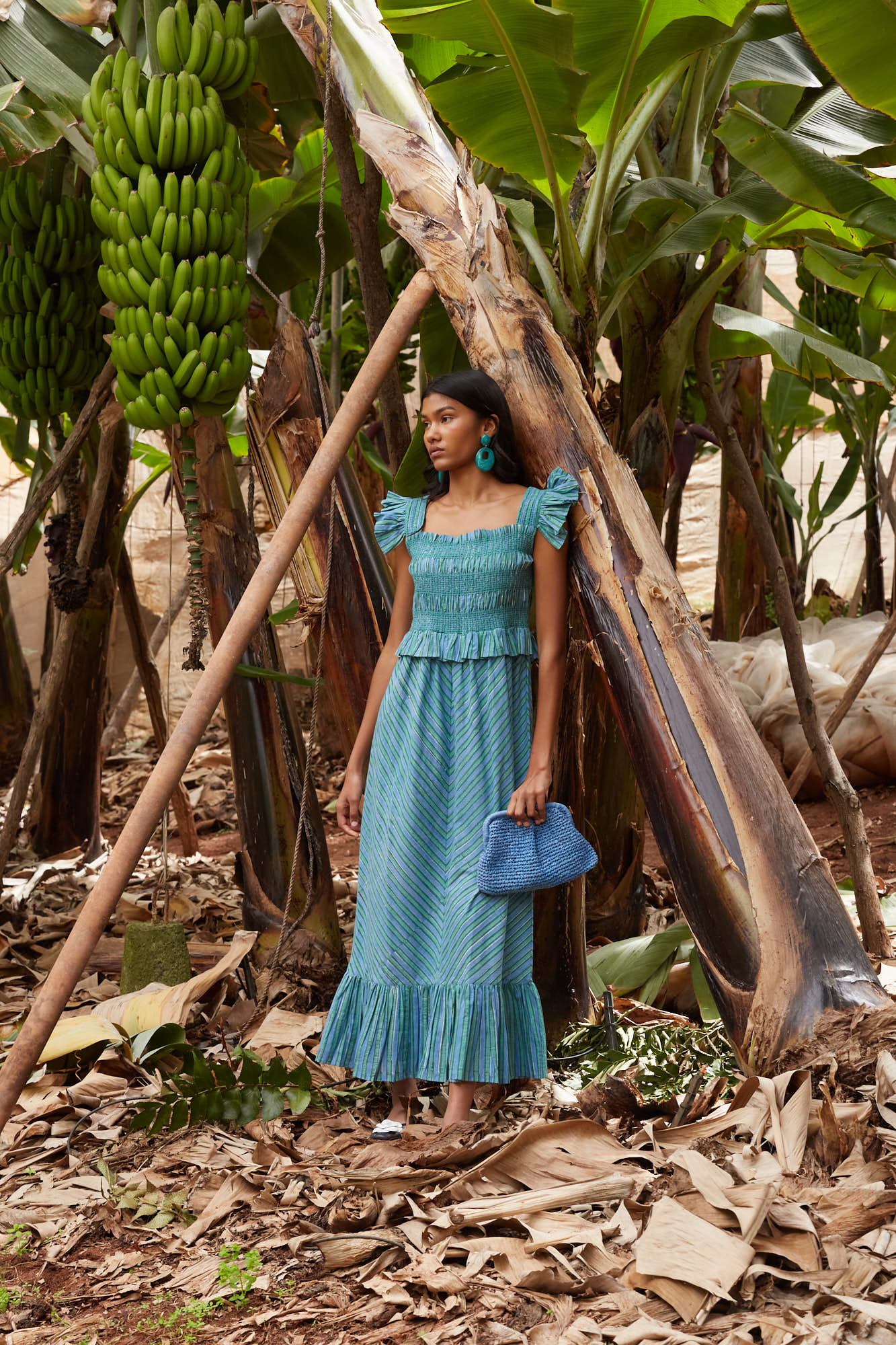 corina bud blue dress Rips on New which features dusty blue florals on a light blue background Rona Midi Dress - Powder