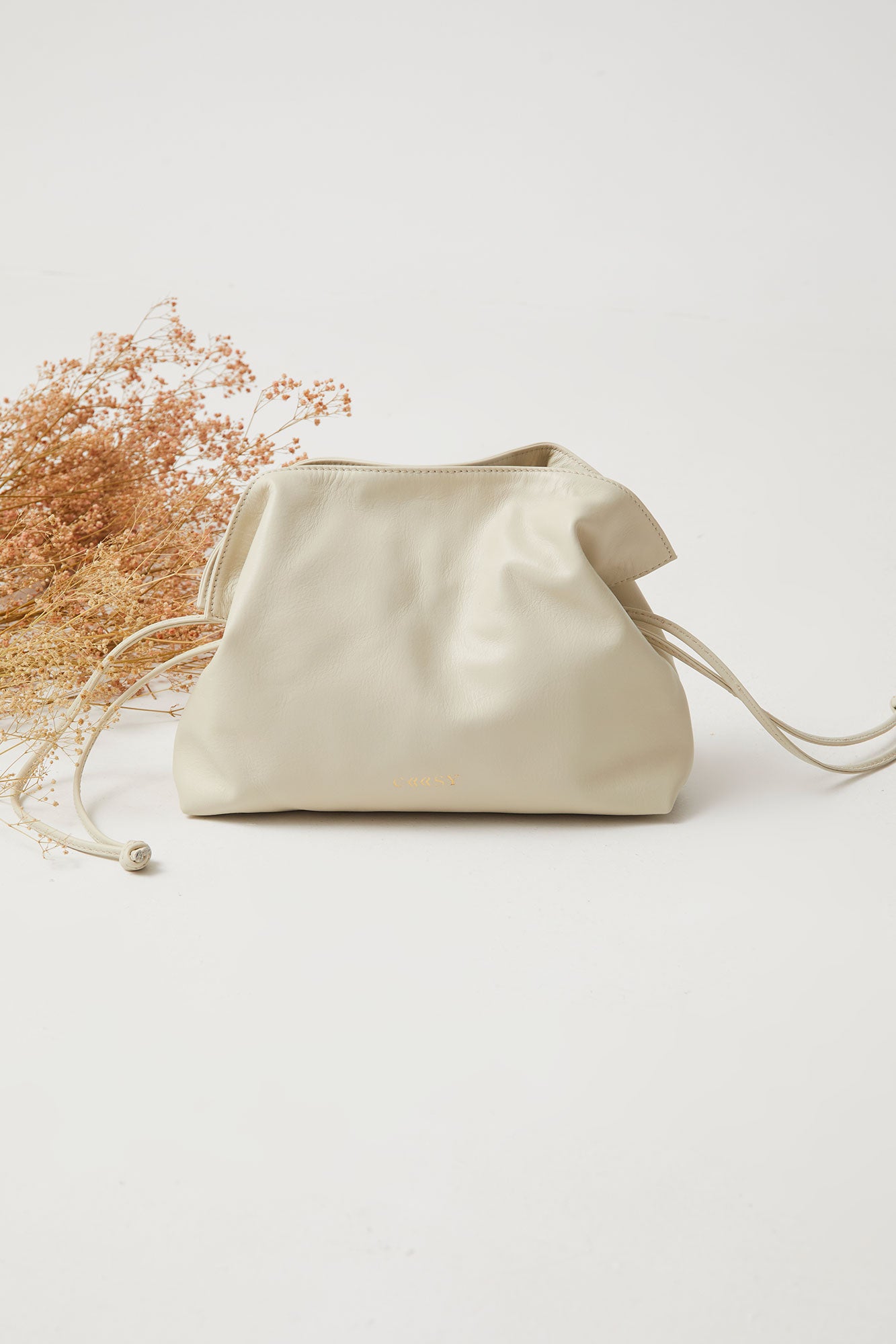 BEIGE LEATHER SACK BAG