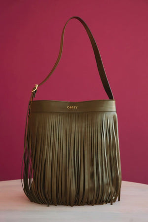 KHAKI FRINGE BAG