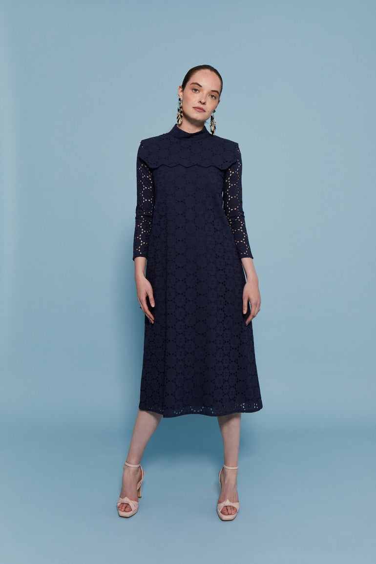NAVY DIE-CUT DRESS