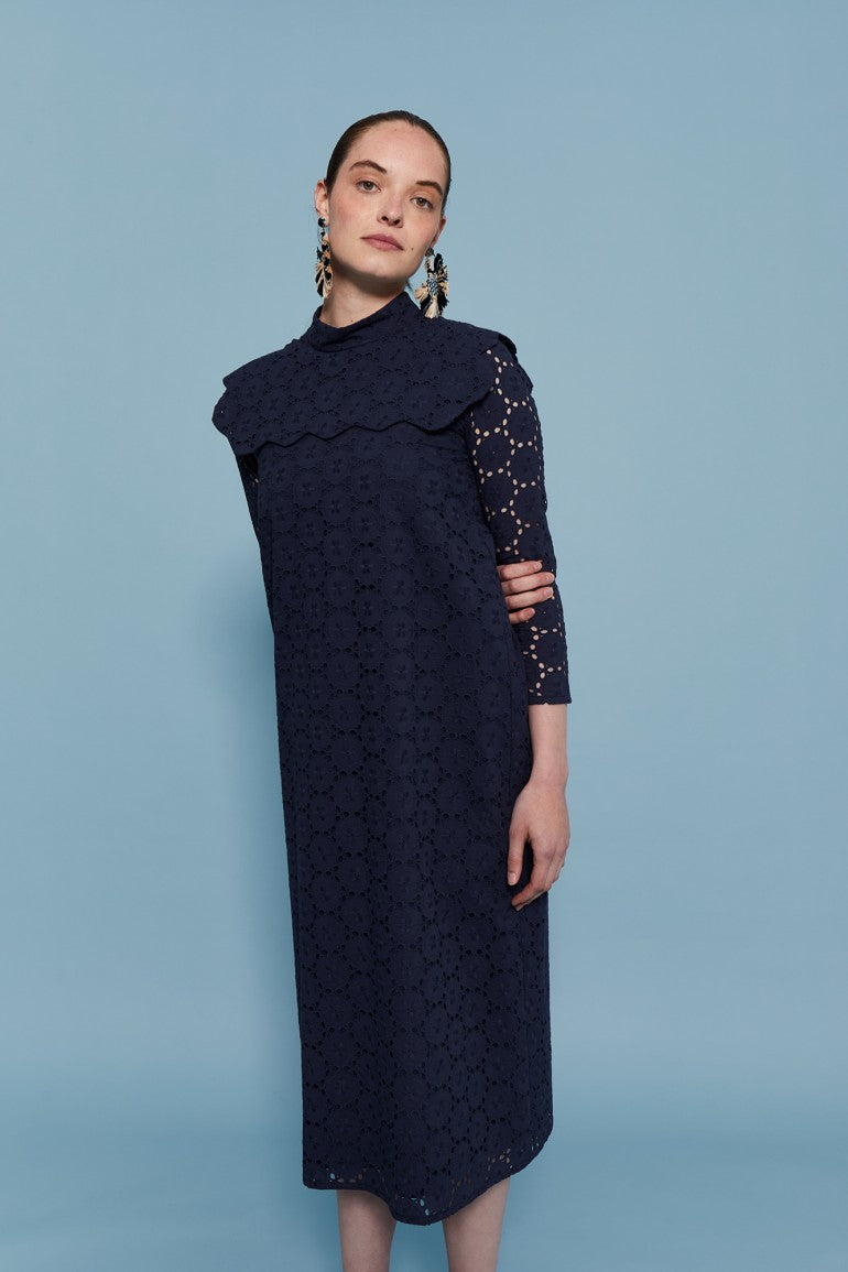 NAVY DIE-CUT DRESS